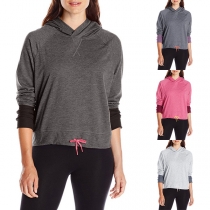 Fashion Contrast Color Long Sleeve Loose Hoodie