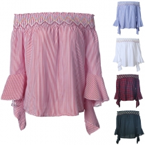 Sexy Off-shoulder Boat Neck Trumpet Sleeve Top