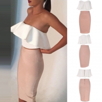 Sexig ruffle bandeau topp + högmidjad kjol i två delar