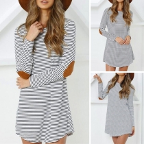 Fashion Long Sleeve Round Neck Striped Dress
