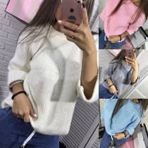 Fashion Solid Color Long Sleeve Round Neck Solid Color Loose Sweater