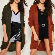 Fashion Solid Color Long Sleeve Loose Knit Cardigan 