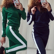 Fashion Contrast Color Long Sleeve Sweatshirt Coat + Pants Casual Sports Suit