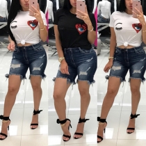 Cute Style Eyes Printed Short Sleeve Round Neck T-shirt