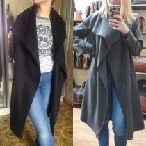 Fashion Solid Color Long Sleeve Lapel Windbreaker Coat