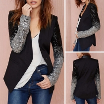 OL-stil Sequin Spliced Långärmad Slim Fit Blazer