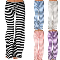 Fashion High Waist Self-tie Striped Pants 