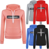 Fashion Solid Color Graphic Printed Long Sleeve Hoodie