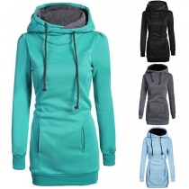 Fashion Solid Color Kangaroo Pocket Long Sleeve Slim-fit Hoodie