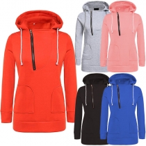 Fashion Solid Color Half Zipper Long Sleeve Hoodie