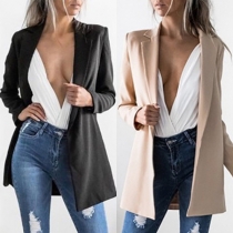 OL Style Long Sleeve Notched Lapel Solid Color Slim Fit Blazer