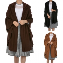 Fashion Solid Color Hooded Shawl Cardigan