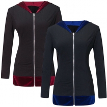 Fashion Contrast Color Long Sleeve Hooded Sweatshirt Coat