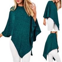 Chic Style Long Sleeve Round Neck Irregular Hem Cloak-style Top