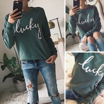 Fashion Letters Printed Long Sleeve Round Neck Sweatshirt