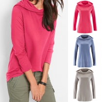 Fashion Solid Color Long Sleeve Loose Hoodie 