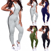 Sexy Side-hollow-out Sleeveless Round Neck Slim Fit Jumpsuit