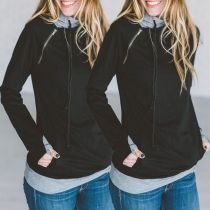 Fashion Contrast Color Long Sleeve Hooded Sweatshirt