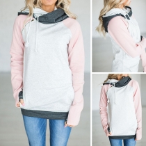 Fashion Contrast Color Long Sleeve Casual Hoodie