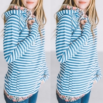 Fashion Printed Spliced Long Sleeve Striped Hoodie 