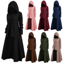 Fashion Solid Color Long Sleeve Hooded Irregular Hem Sweatshirt