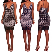 Sexy Backless Deep V-neck Slim Fit Sling Lace Dress