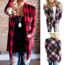 Fashion Long Sleeve Irregular Hem Plaid Cardigan