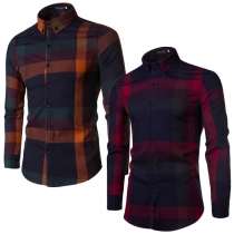 Casual Style Long Sleeve POLO Collar Men's Plaid Shirt
