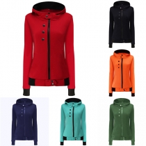 Fashion Solid Color Long Sleeve High Neck Coat