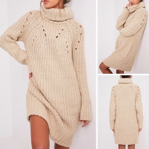 Fashion Solid Color Long Sleeve Turtleneck Sweater Dress