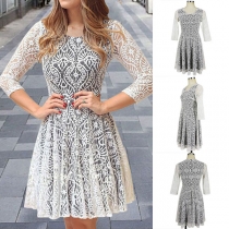 Fashion 3/4 Sleeve Round Neck Lace Dress