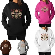 Retro Style Skull Head Printed Long Sleeve Hoodie 
