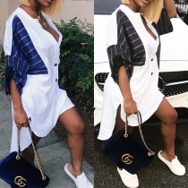 Fashion Striped Spliced Half Sleeve High-low Hem Loose Dress