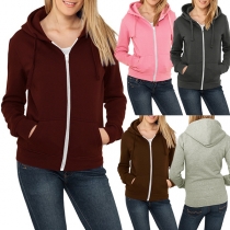 Fashion Solid Color Long Sleeve Hooded Sweatshirt Coat