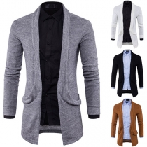 Fashion Solid Color Long Sleeve Men's Knit Cardigan