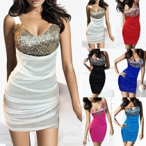 Sexy Backless V-neck Sleeveless Sequin Tight Dress