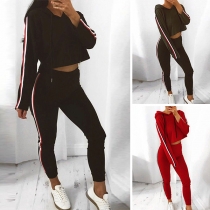 Fashion Contrast Color Long Sleeve Hoodie + Pants Sports Suit