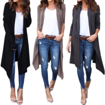 Fashion Solid Color Long Sleeve Irregular Hem Knit Cardigan 
