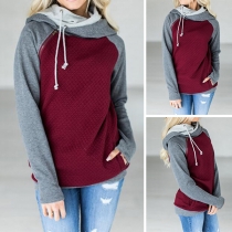 Fashion Contrast Color Long Sleeve Slim Fit Hoodie 