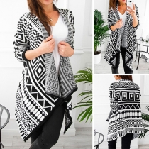 Sexy Printed Slim Fit Irregular Hemline Lapel Cardigan 