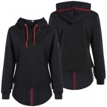 Fashion Plaid Spliced Hem Long Sleeve Hoodie