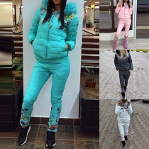 Fashion Printed Cotton Coat +Cotton Pants Two-piece set