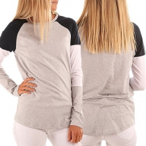 Fashion Contrast Color Long Sleeve Round Neck T-shirt 