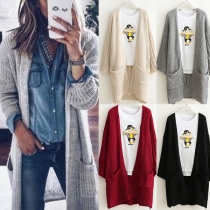 Fashion Solid Color Long Sleeve Loose Knit Cardigan 