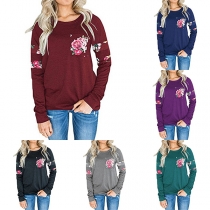 Fashion Long Sleeve Round Neck Printed Casual T-shirt