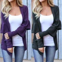 Fashion Solid Color Lotus Sleeve Cardigan 