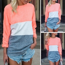 Fashion Contrast Color Long Sleeve Round Neck Casual T-shirt