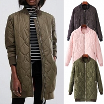 Fashion Solid Color Long Sleeve Stand Collar Padded Coat