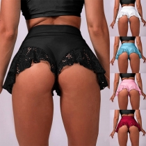 Sexy Hot Shorts Panties with Ruffle Hemline and Lace Spliced