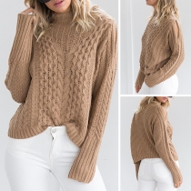 Sexy Off-shoulder Long Sleeve Mock Neck Solid Color Sweater
